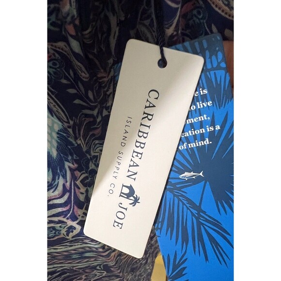 Caribbean Joe Dress L Rayon Paisley Blues Flutter Elbow Sleeves Flowy Boho Chic - Picture 13 of 14